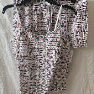 CALVIN KLEIN XOXO Cami Shorty Sleep Pajamas Set in White/Black/Red Sz LARGE